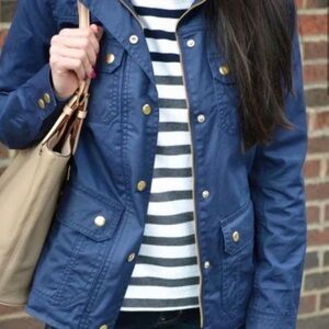 JCREW Navy Downtown Field Jacket Relaxed Waxed Cotton Snap Jacket